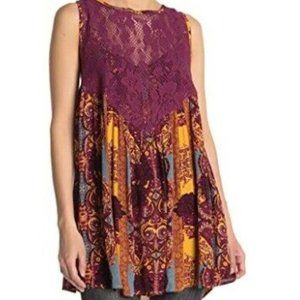 New FREE PEOPLE Count Me In Lace Bib Sleeveless TRAPEZE Top OCHRE COMBO Size S